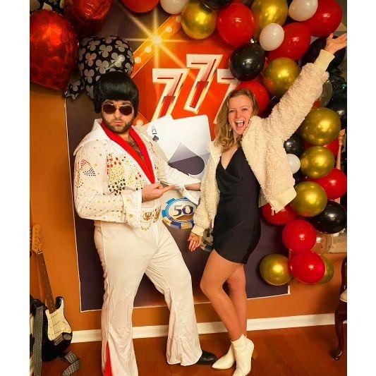 JP and Lindsey at an at-home Vegas-themed New Year's Eve during COVID.