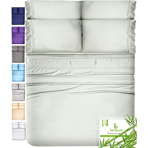 BAMPURE 6 Piece Bamboo Sheets 100% Organic Bamboo Sheets Bamboo Bed Sheets Cooling Sheets Deep Pocket Bed Sheets King Size, Seaglass