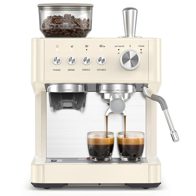 Kismile 20-Bar Espresso Machine with Grinder, Automatic Coffee Maker Combo, Removable 77.8oz Water Tank, Milk Frothing Steam Wand for Latte & Cappuccino, Hot Water Dispenser for Americano, White
