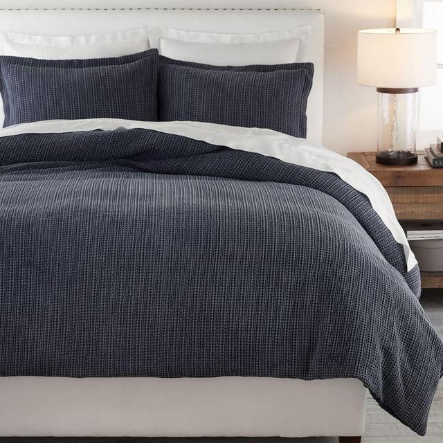 Honeycomb Cotton Duvet Cover, Full/Queen, Midnight
