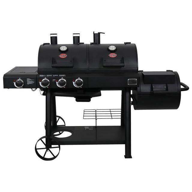 Texas Trio 3-Burner Dual Fuel Grill with Smoker in Black