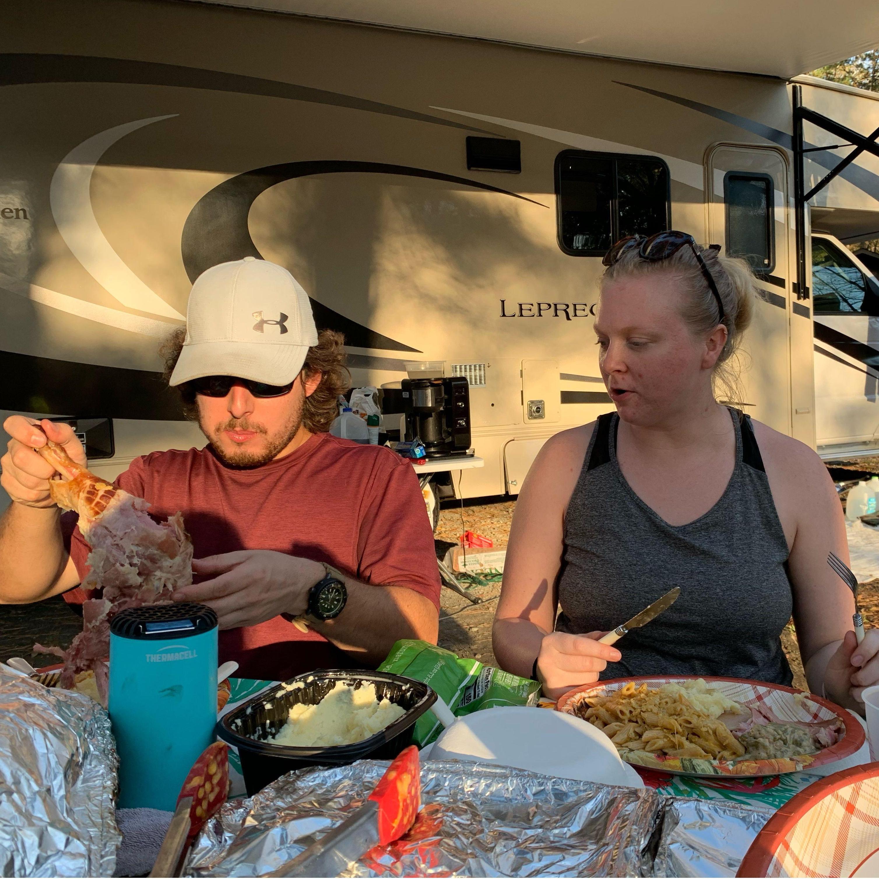 Eating Thanksgiving Dinner at a campsite in High Falls, Georgia in 2020