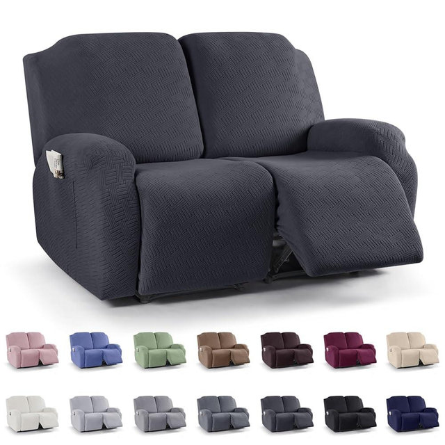 KinCam Recliner Covers, Stretch Reclining Chair Covers, Recliner Sofa Slipcovers Stripe Jacquard Recliner Couch Covers Furniture Protector Covers for Pet Kid (2 Seater, Charcoal Gray)