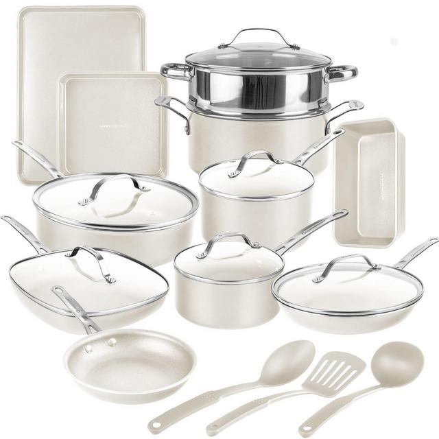 Gotham Steel Nonstick Pots and Pans 20 Pcs Set Ceramic Cookware Bakeware Kitchen Set With Frying Skillet Lids Cream