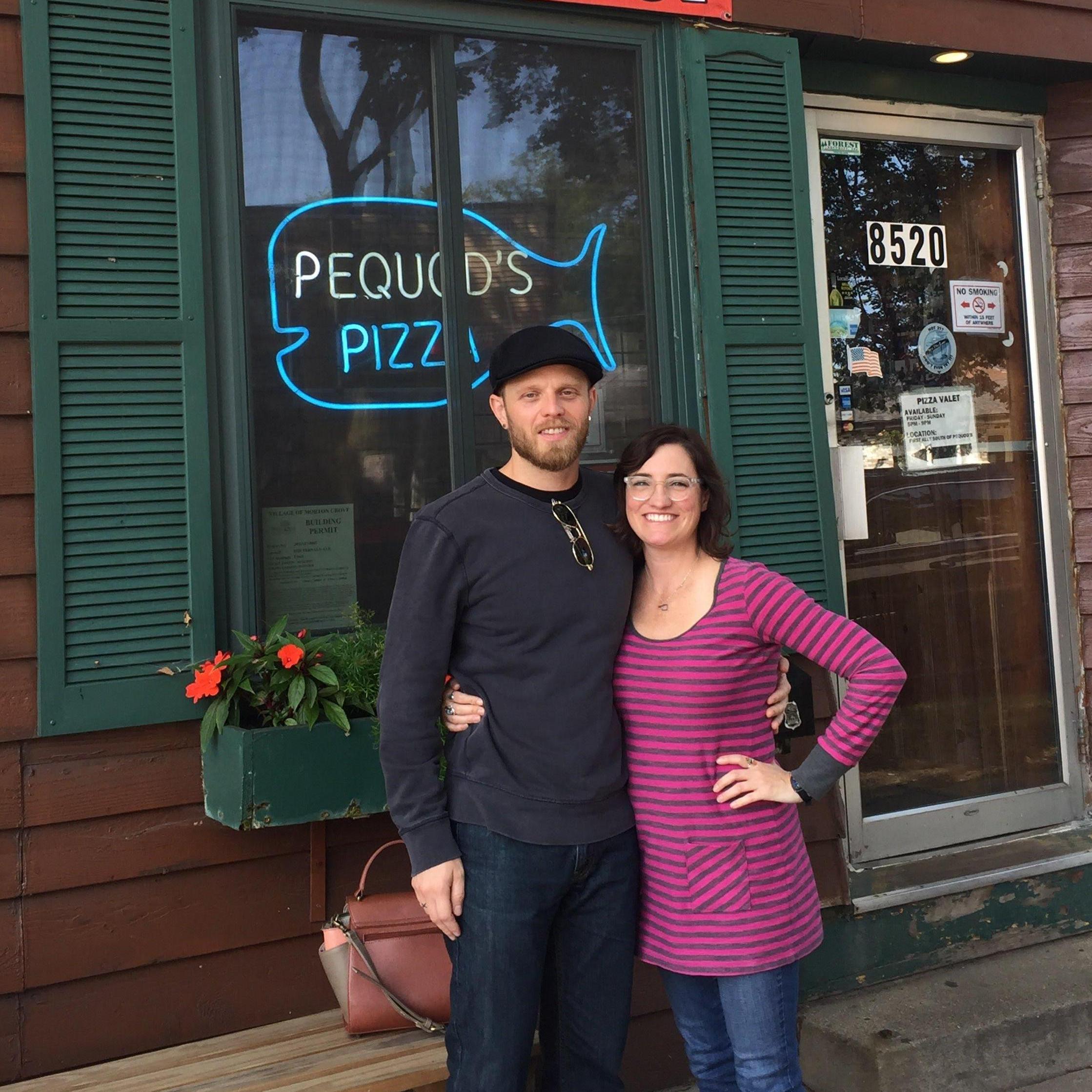 This is us in front of our favorite pizza joint, Peaquod's, in Morton Grove. This photo landed on last year's Foote Christmas card!