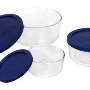 Pyrex Simply Store Glass Round Food Container Set with Blue Lids (6-Piece)