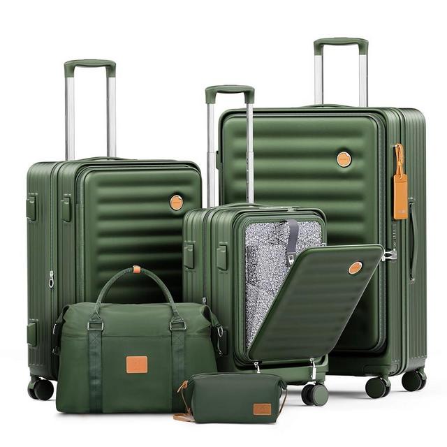 Joyway Luggage Sets 5 Piece with Front Pocket, PC Hardside Expandable Carry on Suitcase with Spinner Wheels and TSA Lock, Dark Green
