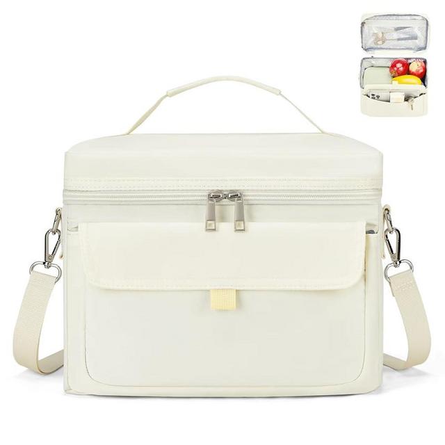Insulated Lunch Box Cooler Bag - Reusable Small Cooler Lunch Tote Bag Simple Modern Lunch Box for Women - Pack It Lunch Box Freezable Ideal for Office Beach Picnic - Lunch Box with Strap Cream 9.5L