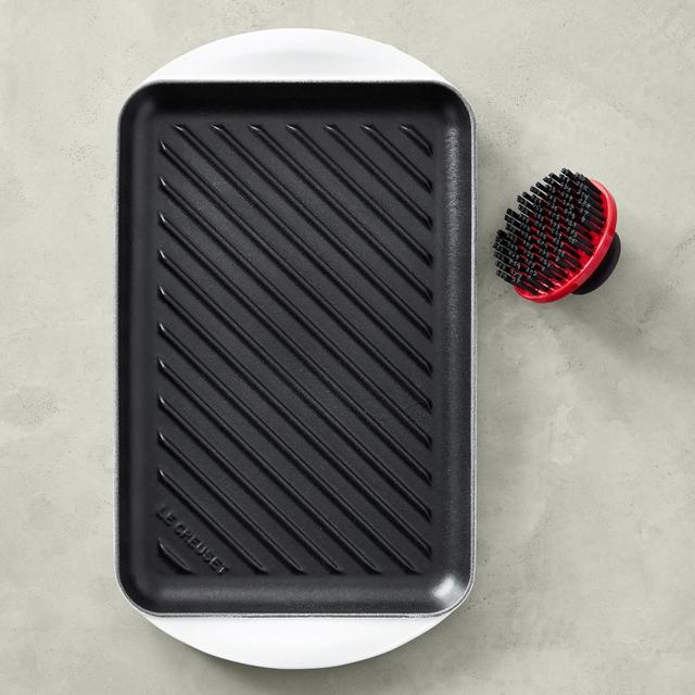 Le Creuset Signature Enameled Cast Iron Skinny Grill and Brush, Matte White