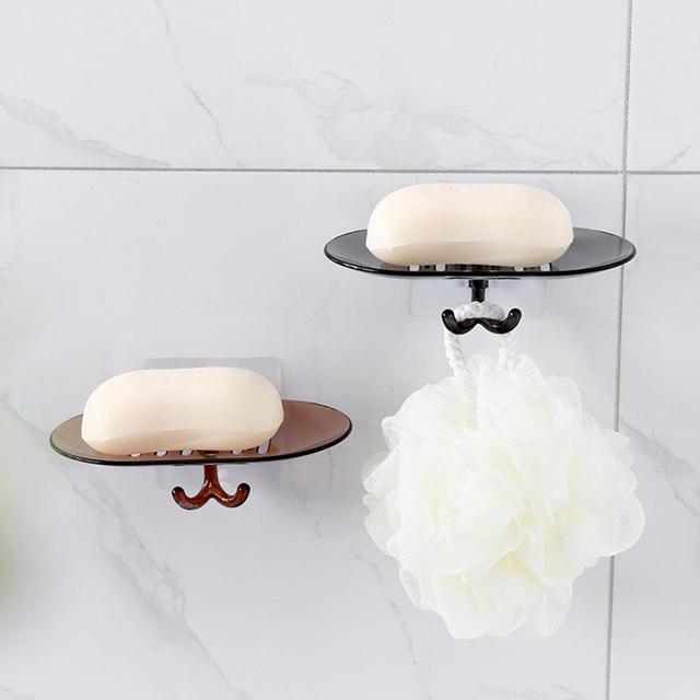 Windfall Soap Dish Holder for Bathroom Shower Wall Mounted Self Adhesive Nail Free No Drilling Soap Holder Saver Tray-Plastic Sponge Holder for Kitchen Storage Rack Soap Box