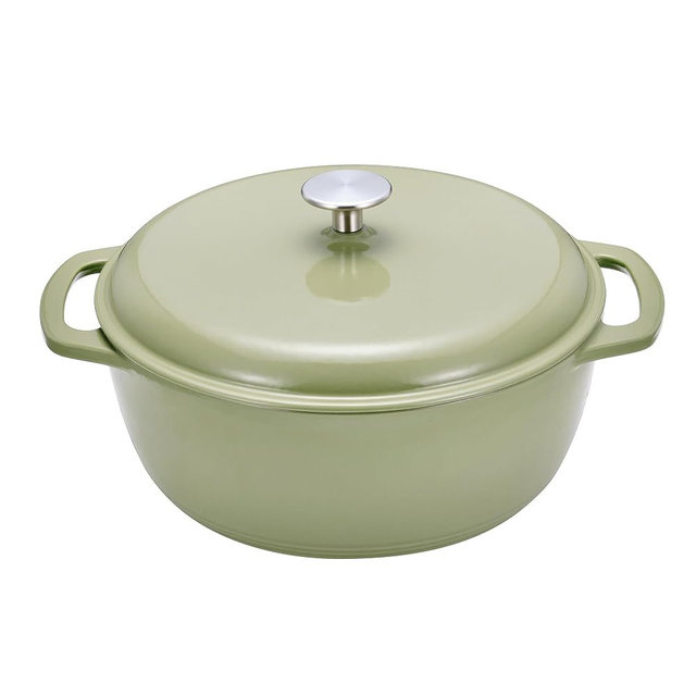 Amazon Basics Cast Iron Dutch Oven Pot with Lid, Enameled, Dual Handles, Round, Heavy-Duty, Medium, 6-Quart, Olive