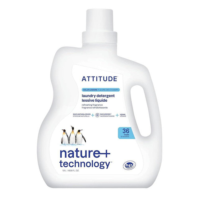 ATTITUDE Liquid Laundry Detergent, EWG Verified Laundry Soap, 36 Loads, HE Compatible, Vegan, Plant Based Products, Cruelty-Free, Wildflowers, 60.8 Fl Oz