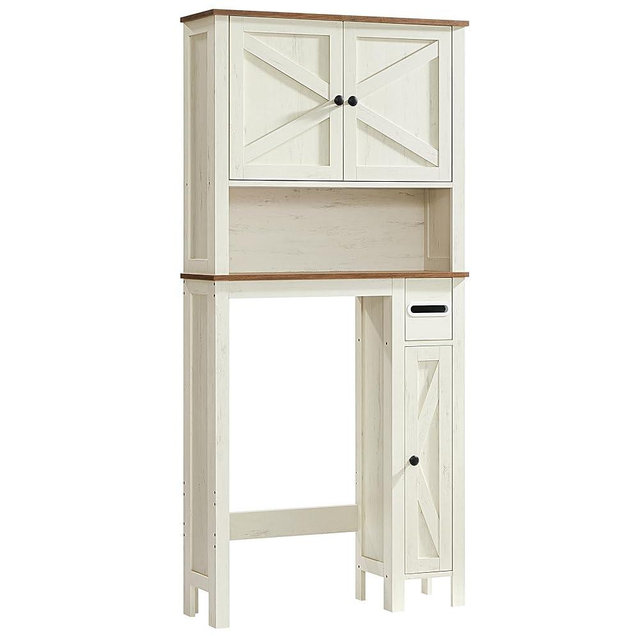 VASAGLE LIRY Collection - Over-The-Toilet Storage Cabinet, 31.3-Inch Wide Farmhouse Bathroom Organizer, Barn Doors, Toilet Paper Holder, Adjustable Shelves, Space-Saving, Rustic White UBTS027WJ01S
