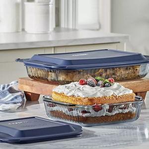 Pyrex Sculpted Tinted 4-Piece Glass Baking Dish Set with Airtight Lids