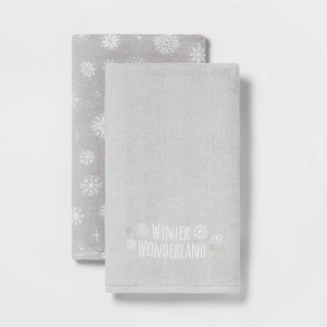 2pk Winter Wonderland Snowflake Holiday Hand Towel Set Gray - Wondershop™