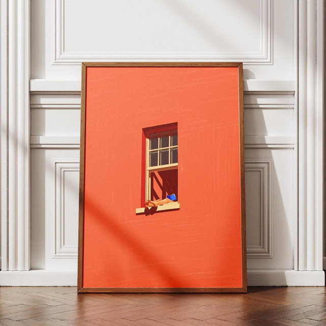 Sunny Reading Nook Orange Art Print: Bold Minimalist Dopamine Home Decor