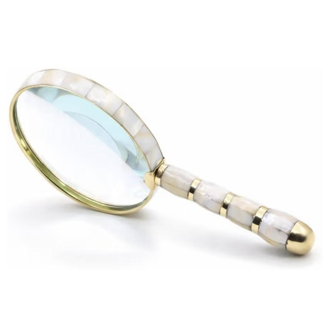 Mother-of-Pearl Magnifying Glass | 10x Magnification Loupe | Handmade Brass Magnifier with 4 Inch Glass Lens Antique Style for Reading, Elderly Vision, Inspection, Collectors & Vintage Decor Gift