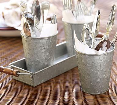 Galvanized Metal Condiment & Tray Set