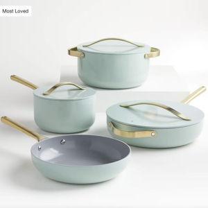 CRATE & BARREL - Caraway Home 7-Piece Silt Green Non-Stick Ceramic Cookware Set