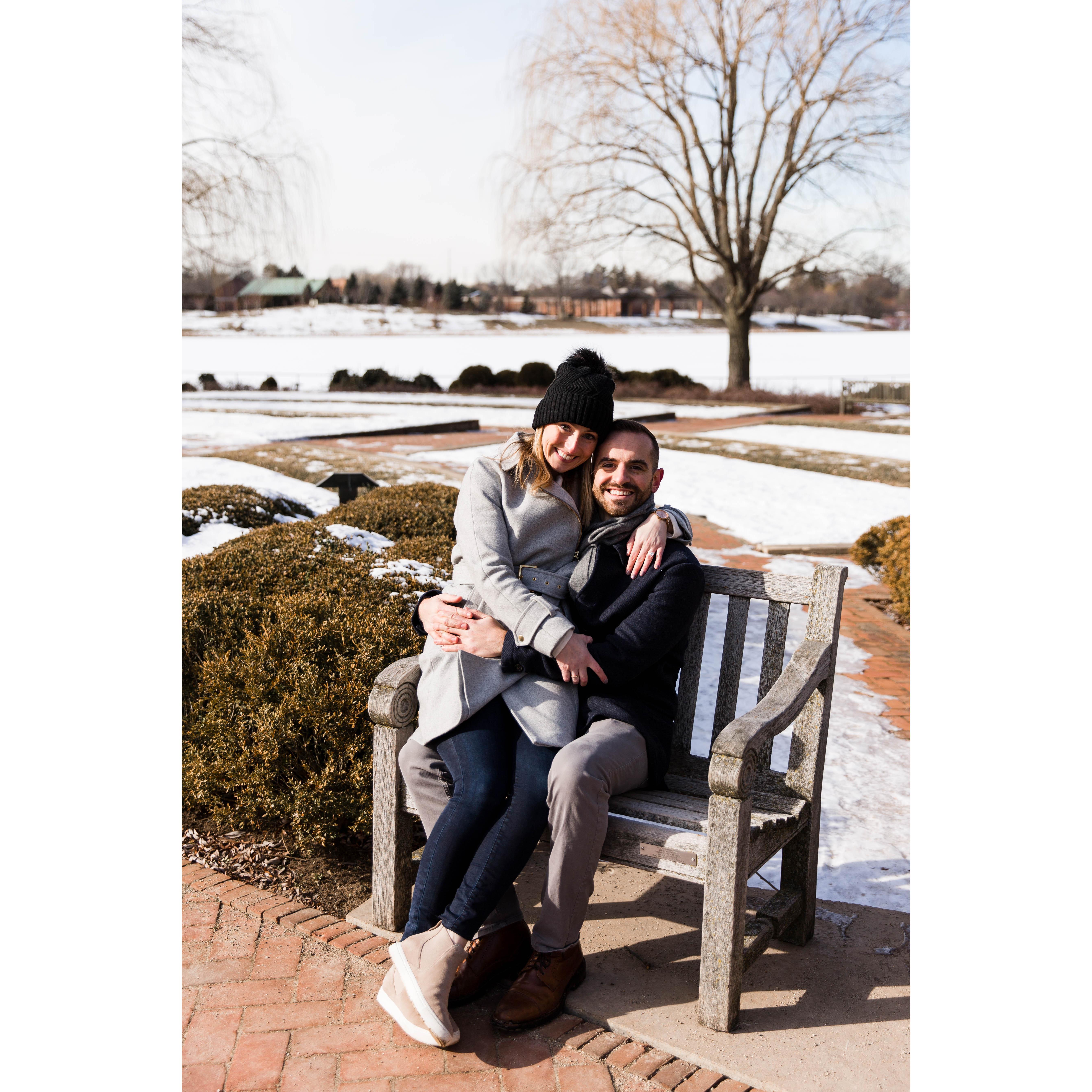 Jack proposed on 1/23/21 at the Chicago Botanic Gardens, Jen's Mom's favorite place
