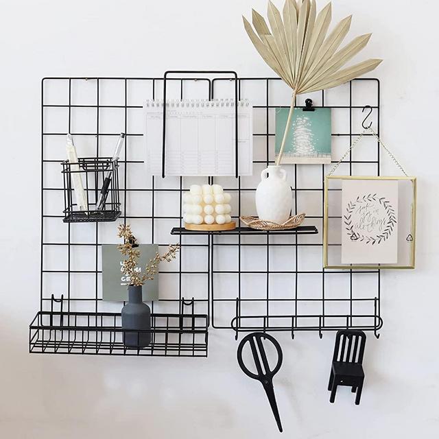 JOVONE Wall Grid Panel for Photo Display,Decorative Desk Storage Organizer for Office,Study,Memo Board, Size 17.6" x 11.9", Pack of 2 (Black)