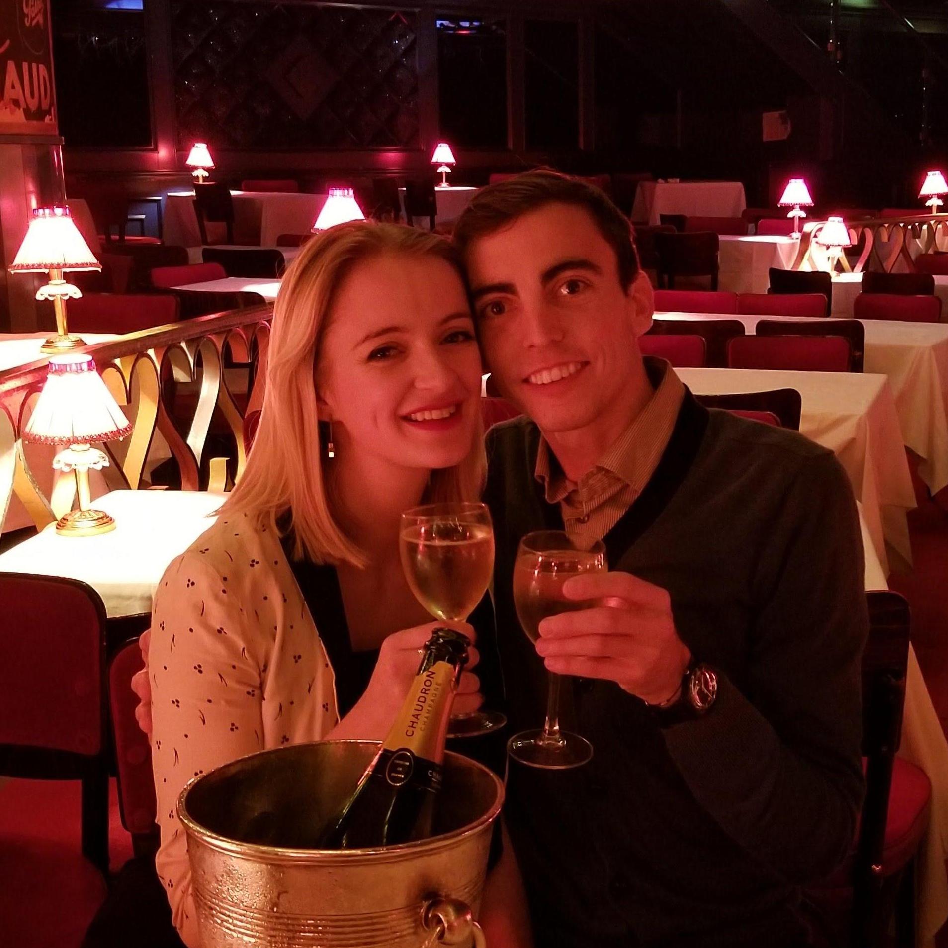 Celebrating our engagement at the Moulin Rouge (and closing it down!)