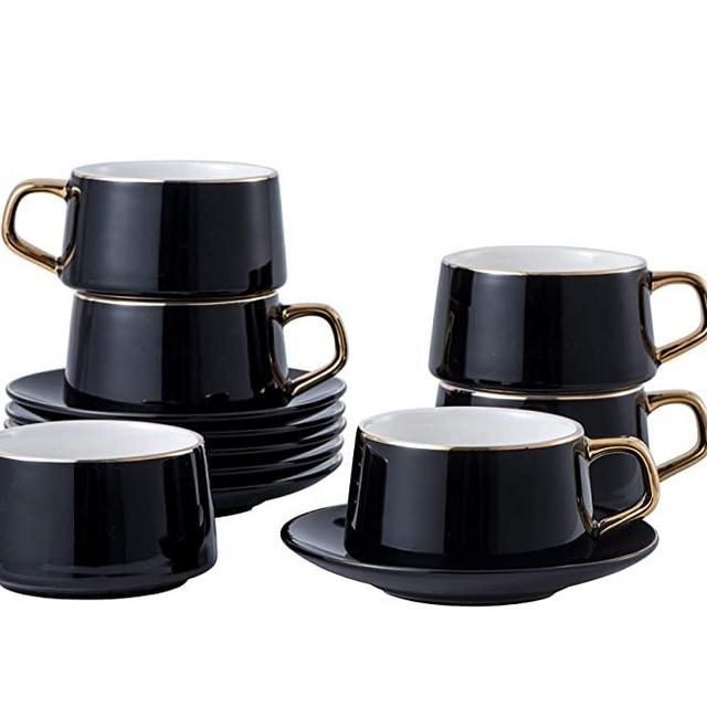 Bezrat Luxury Cappuccino Glass Coffee Tea Cups with Handle [Set of 6]