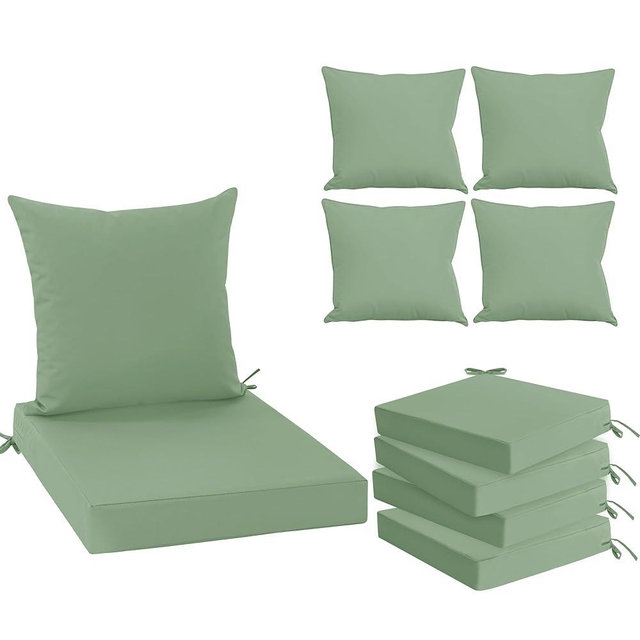 Summsun Outdoor Chair Cushions Set of 4, Waterproof Back Pillow and Seat Cushion Set for Patio Furniture, Outdoor Sofa Replacement Cushions with Removable Cover, 24 x 24 Inch, Sage Green