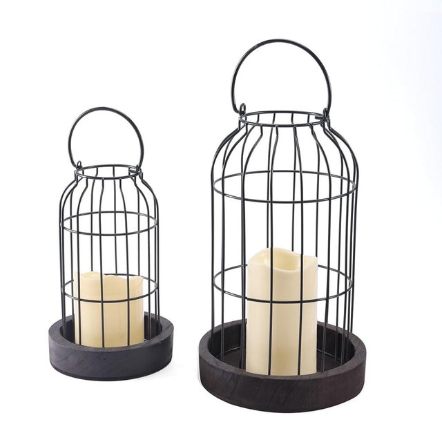 PHOSPHOR Rustic Farmhouse Decor Lantern Set of 2 Modern Farmhouse Decorative Indoor for Kitchen Fireplace Centerpiece Table Dinning Living Room