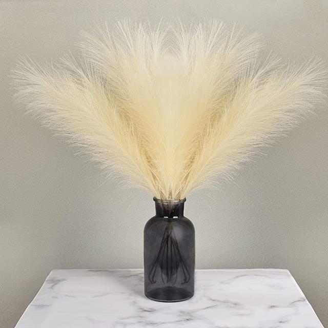 U-LIAN 12PCS Faux Pampas Grass 24" Decor, Small Artificial Pompas Grass, Fake Fluffy Pampas Floral , Mini Artificial Dried Flowers, Dry Plant Home Wedding Boho Decor ( Beige )