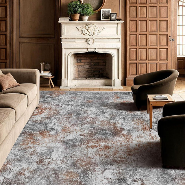 Deerly Large Area Rug Living Room Rugs 8x10, Modern Abstract Area Rug, 8x10 Washable Large Bedroom Rug with Non Slip Rubber Backing for Under Dining Table Office Bedroom Indoor, Rust/Gray