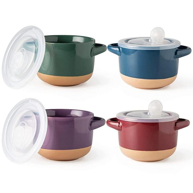AmorArc 24 Ounces Soup Bowls with Large Handles and Lids, Stoneware Bowls Set of 4 for Soup,Cereal,Stew,Noodle, Colourful Ceramic Kitchen Bowls, Microwave&Dishwasher Safe, Multicolor