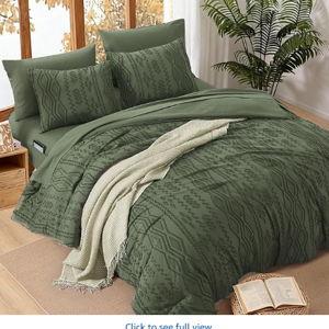WRENSONGE Queen Comforter Set with Sheets - 7 Pieces Olive Green Tufted Bed in a Bag Queen Shabby Chic Bedding Sets with 1 Comforter, 2 Sheets, 2 Pillowcases & 2 Shams