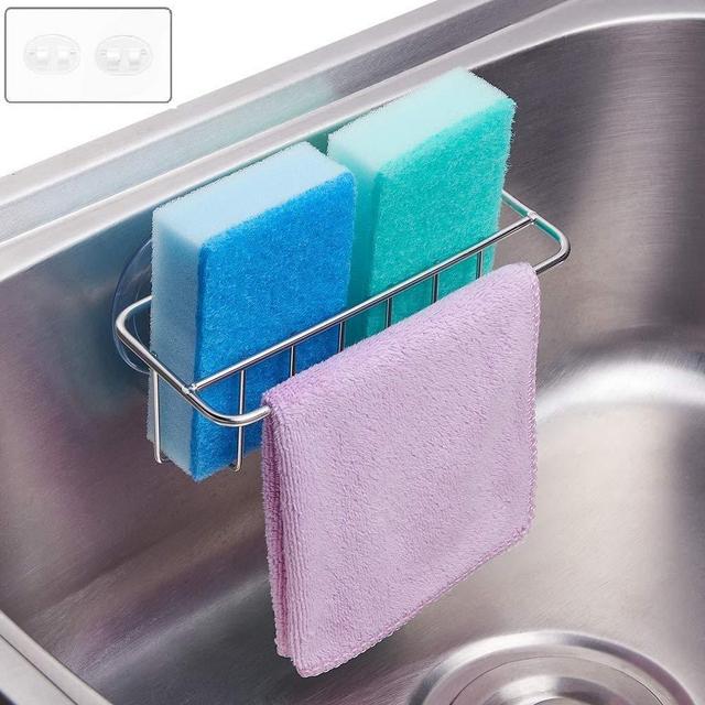 Sink Caddy Sponge Holder + Dish Cloth Hanger 2 in 1 with Upgraded Suction Cups, SUS304 Stainless Steel