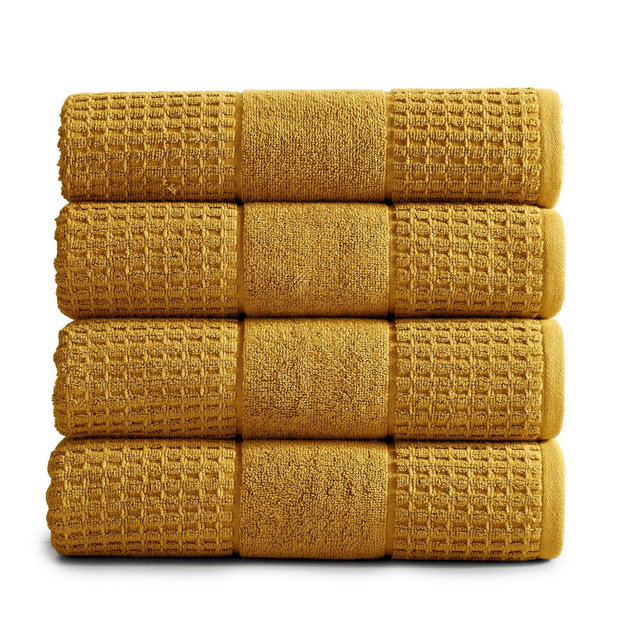 Market & Place Cotton Quick Dry Waffle Weave 4-Pack Bath Towel Set Mustard Yellow