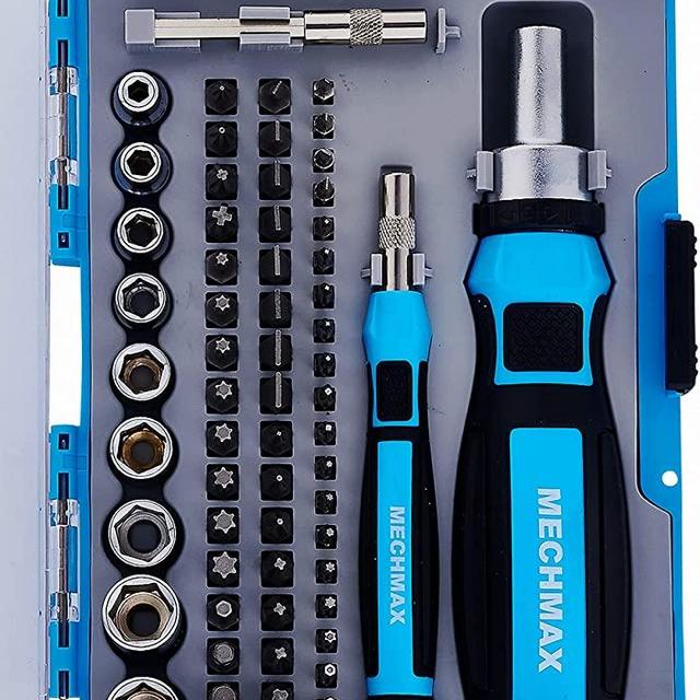 MECHMAX Ratcheting Screwdriver Bits & Socket Set 68 Piece, Magnetic Bits with Storage Case for Home, Garage, Office, Apartment, Dorm, Back to School, Bike, Electronics Projects, and as A Gift