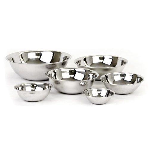 Set of 6 Standard Weight Mixing Bowls, Stainless Steel, Mirror Finish, 0.75, 1.5, 3, 4, 5, and 8 Qt. (Mixing Bowl Set Of 6)