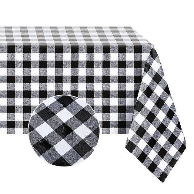 Romanstile Rectangle Vinyl PVC Tablecloth, 100% Waterproof Buffalo Plaid Plastic Table Cloth, Oil Proof Heavy Duty Wipeable Table Covers for Dining, Picnic, Outdoor - 54 x 78 Inch, Black and White