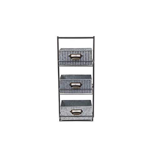 Rae Dunn 3 Tier Desk Organizer – Galvanized Steel Caddy with Solid Wood Handle and Accents – Freestanding Floor Design – Chic and Stylish Metal Storage Bins for Office, Home or Kitchen