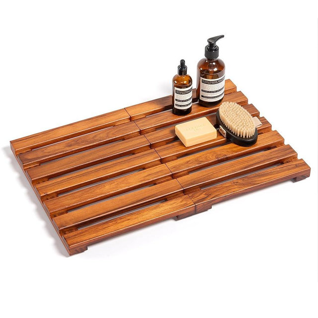 Teak Shower Mat - Premium Non-Slip Bath Mat for Bathtub & Shower, Natural Wooden Bathroom Floor Mat, Spa-Style Fast-Drying Bathtub Tray, Solid Teak Wood (21"x14")