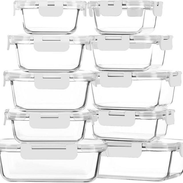 M MCIRCO 10-Pack Glass Food Storage Container with Lids, Airtight Glass Lunch Bento Boxes, Glass Meal Prep Container,Microwave, Oven, Freezer and Dishwasher Friendly, White