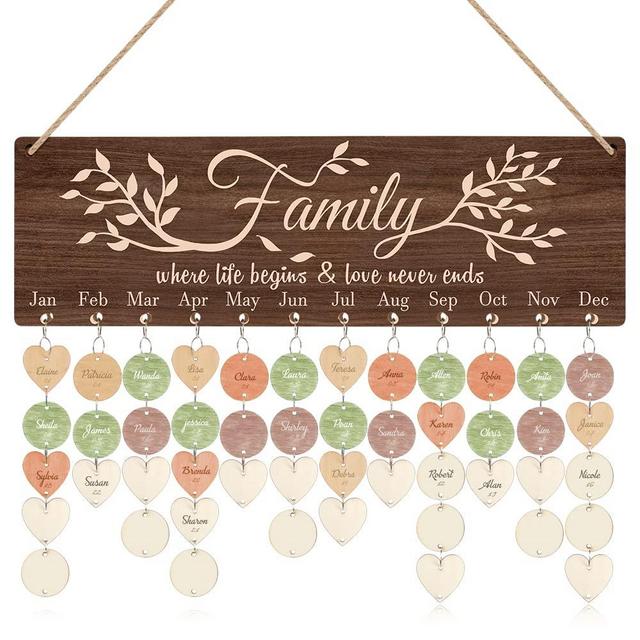 TOARTi Vintage Family Reminder Calendar Board (16''x5'' ), Rustic Wooden Hanging Birthday Anniversary Reminder with 100pcs Wood Tags, DIY Calendar Plaque Sign Gift for Friend/Mother/Grandma