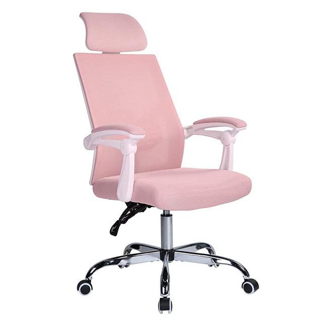 Qulomvs Mesh Ergonomic Office Chair with Headrest and Backrest Adjustable Computer Executive Desk Chair with Wheels 360 Swivel Task Chair (Pink)