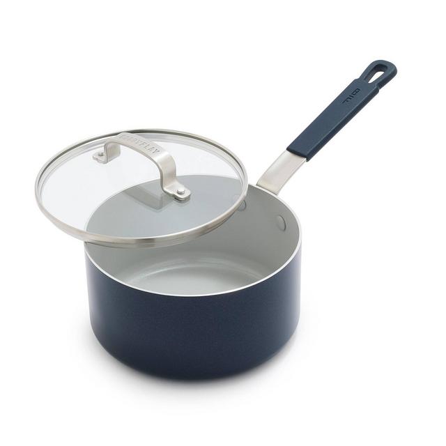 Bobby Flay 2.54qt Ceramic Nonstick Aluminum Sauce Pan with Lid Oxford Blue: Dishwasher-Safe, Lifetime Warranty
