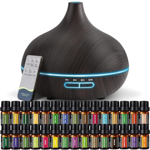 Diffusers for Essential Oils Large Room, 550ml Essential Oil Diffusers with 30x5mL, Ultrasonic Technology Aromatherapy Diffusers Auto Shut-Off for Bedroom, Home