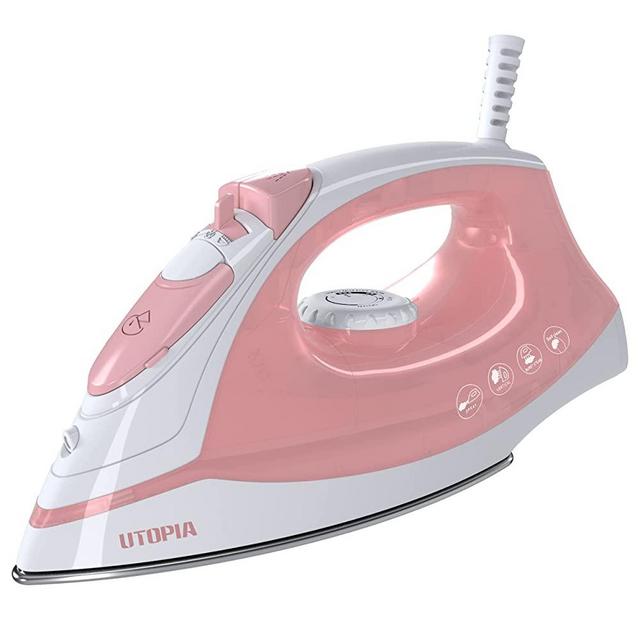 Utopia Home Steam Iron for Clothes With Non-Stick Soleplate - 1200W Clothes Iron With Adjustable Thermostat Control, Overheat Safety Protection & Variable Steam Control (Pink)