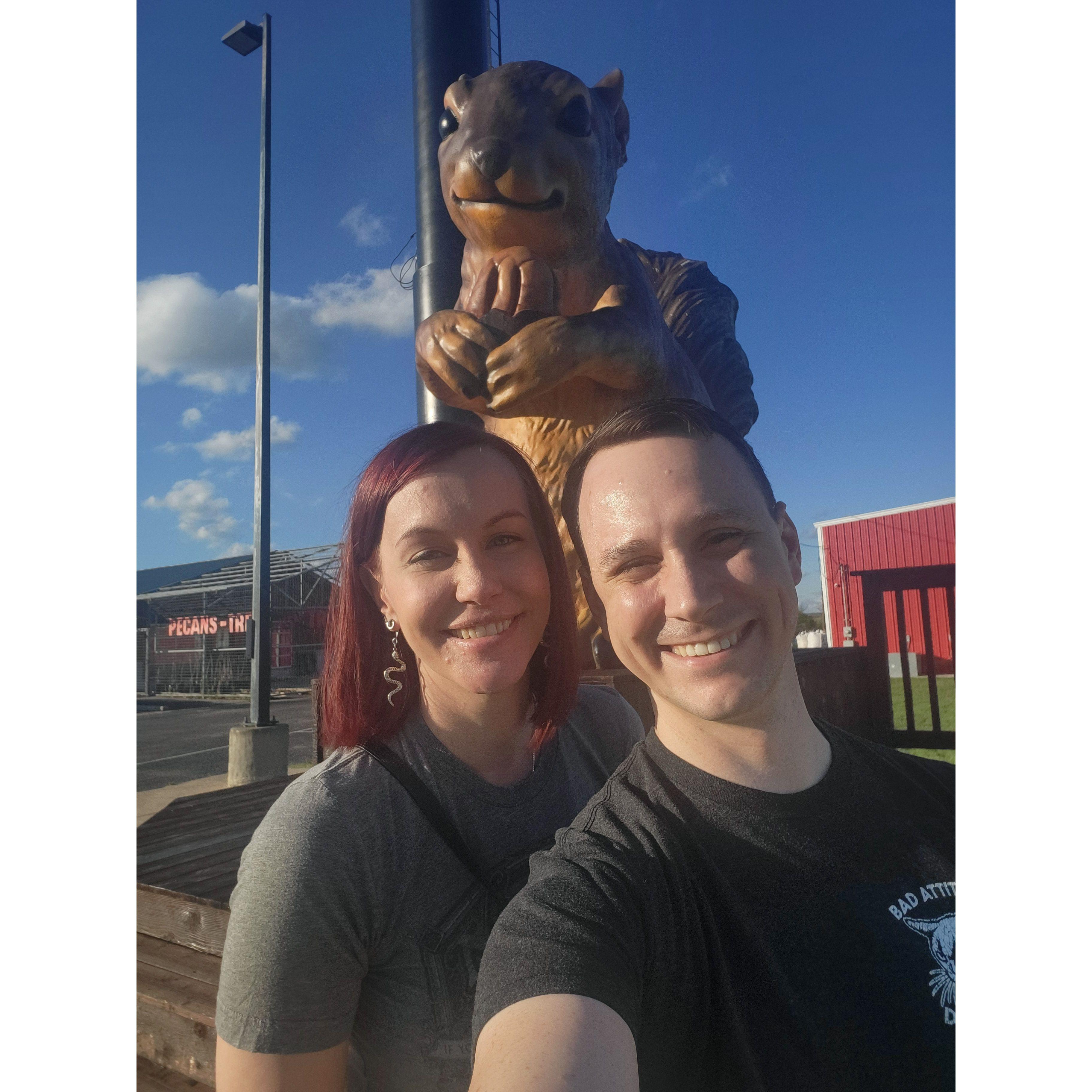 Our first trip out to Austin together, had to stop for the squirrel