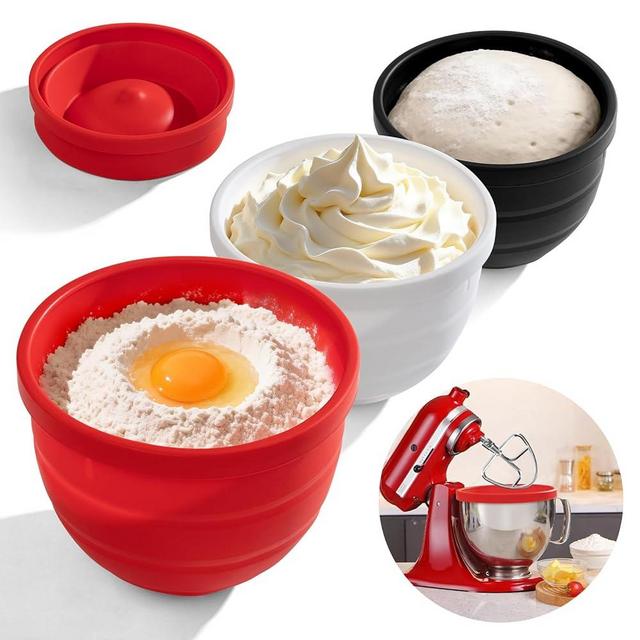Yozlro Silicone Bowl Liner for KitchenAid Tilt-Head 5QT Mixers - 3 Liners & 3 Lids Included, Non-Stick Anti-Scratch, Noise Reduction with Lids, Foldable Dishwasher Microwave Safe