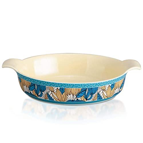 Jemirry Oval Baking Dish Ceramic Bakeware Pan for Gratin Oven Cooking Chicken Baking Side Dishes Lasagna and Casserole -Yellow+Green