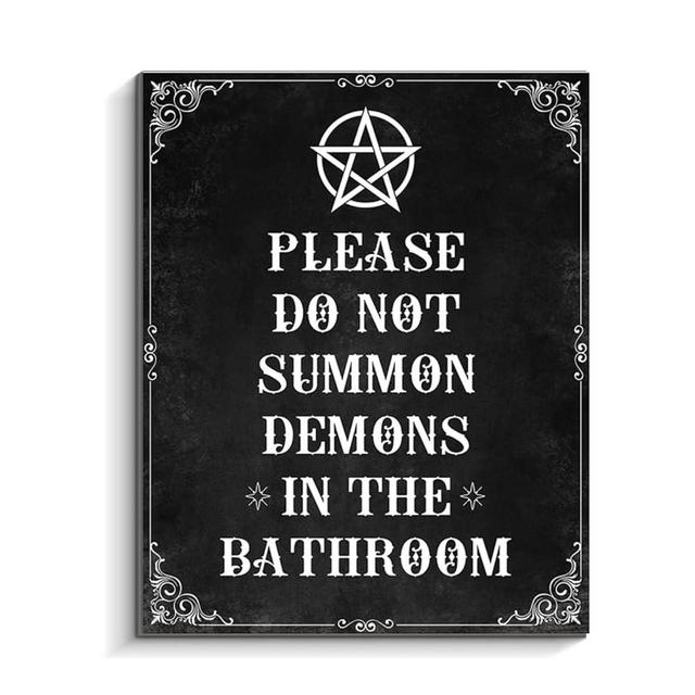 COLOR VALLEY ART - Please Do Not Summon Demons In The Bathroom, Funny Gothic Bathroom Decor Wall Art, Wooden Witchy Wall Hanging Decor for Bathroom, 8x10 Inch